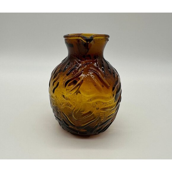 Vintage Pitcher Creamer Amber Glass Textured Honey Autumn Fall Decor Pilgrim USA - Picture 7 of 9